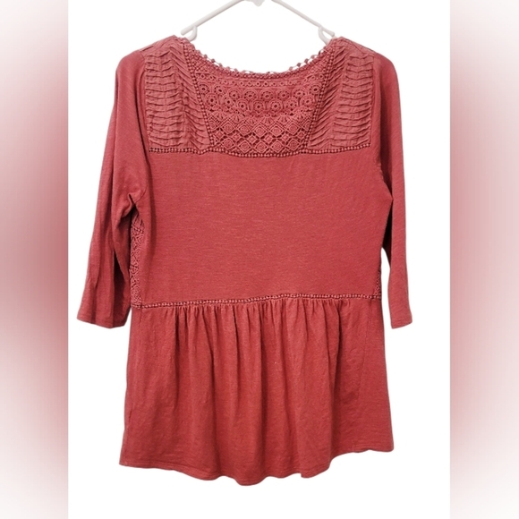 Meadow Rue Nosara Babydoll Peplum Peasant Top Pleated Bibbed Eyelet Scallops - Picture 5 of 5